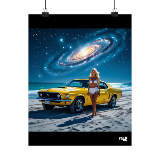 Retro Cosmic Car Poster - Vintage Mustang Art Print