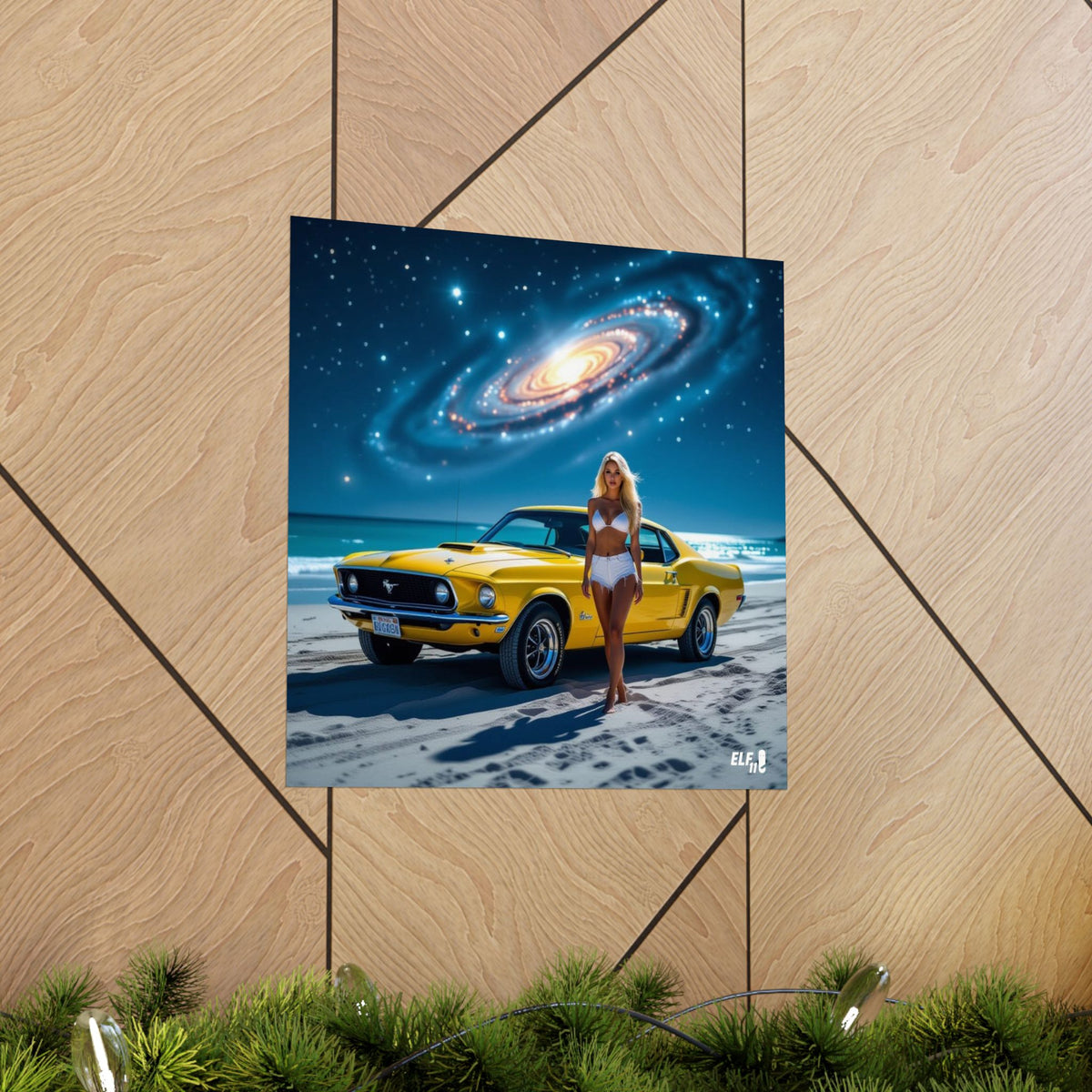 Retro Cosmic Car Poster - Vintage Mustang Art Print