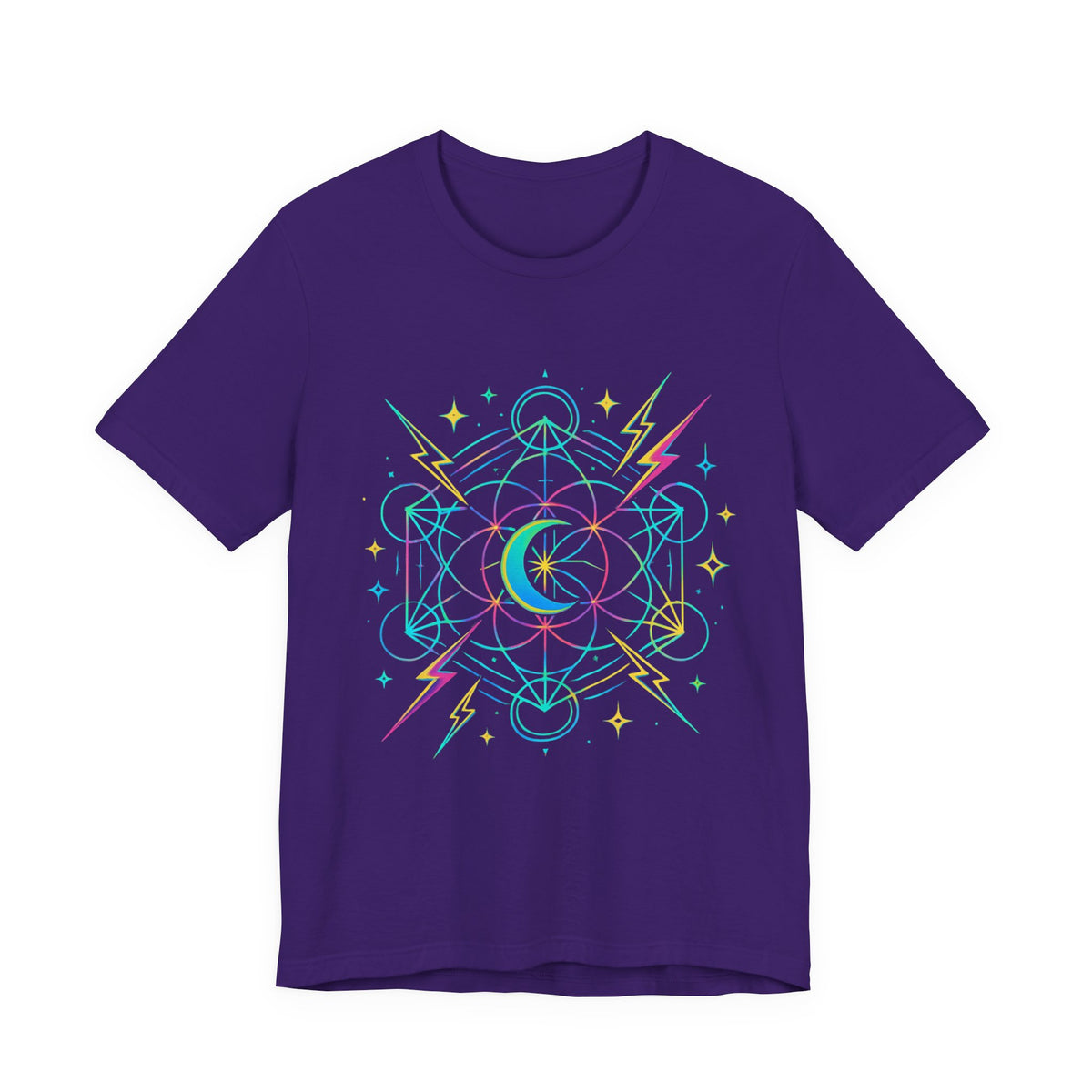 Cosmic Vibes Unisex Tee - Neon Lightning Design, Perfect for Festivals, Casual Wear, Gift for Dreamers, Unique Graphic Tee, Astrology Shirt