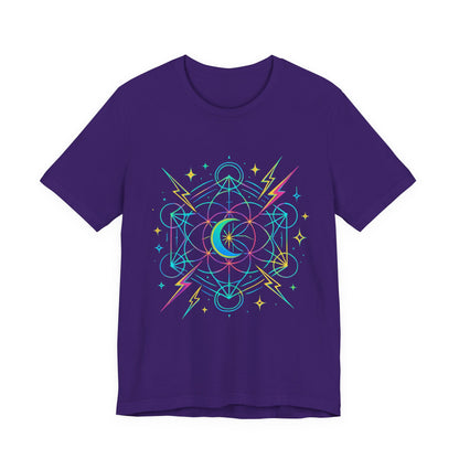 Cosmic Vibes Unisex Tee - Neon Lightning Design, Perfect for Festivals, Casual Wear, Gift for Dreamers, Unique Graphic Tee, Astrology Shirt