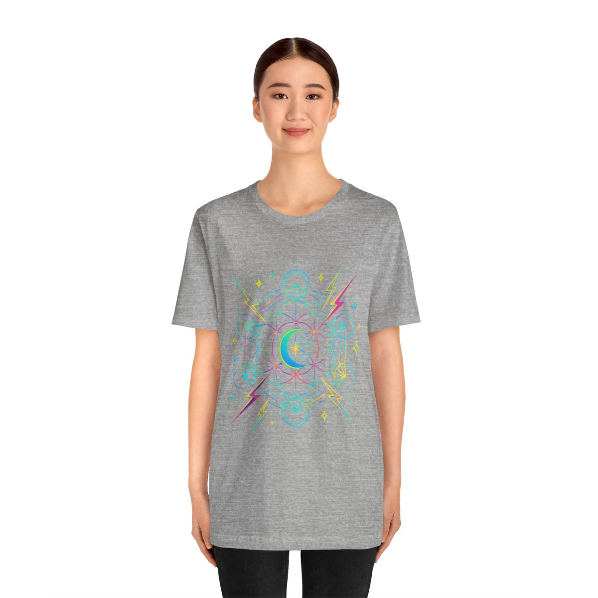 Cosmic Vibes Unisex Tee - Neon Lightning Design, Perfect for Festivals, Casual Wear, Gift for Dreamers, Unique Graphic Tee, Astrology Shirt