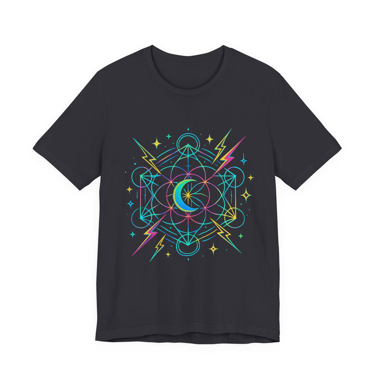 Cosmic Vibes Unisex Tee - Neon Lightning Design, Perfect for Festivals, Casual Wear, Gift for Dreamers, Unique Graphic Tee, Astrology Shirt