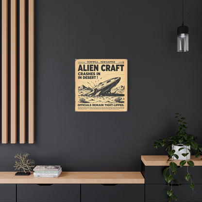 Alien Craft Crash Vintage Newspaper Canvas Print