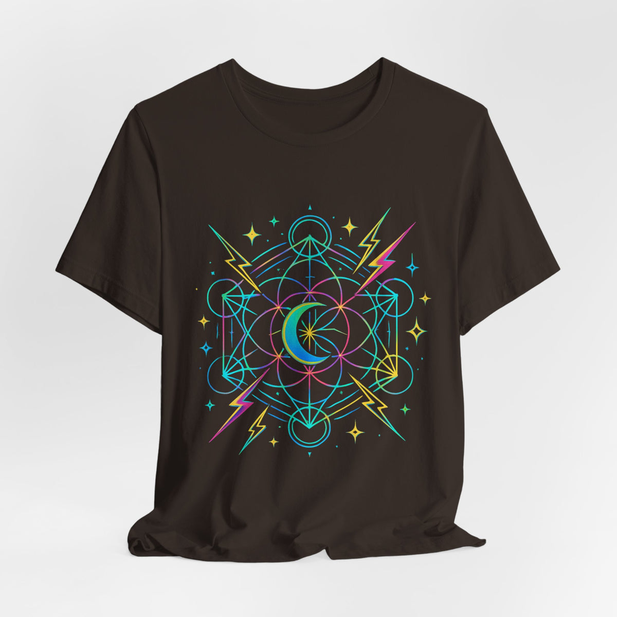 Cosmic Vibes Unisex Tee - Neon Lightning Design, Perfect for Festivals, Casual Wear, Gift for Dreamers, Unique Graphic Tee, Astrology Shirt