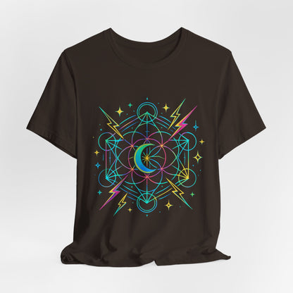 Cosmic Vibes Unisex Tee - Neon Lightning Design, Perfect for Festivals, Casual Wear, Gift for Dreamers, Unique Graphic Tee, Astrology Shirt