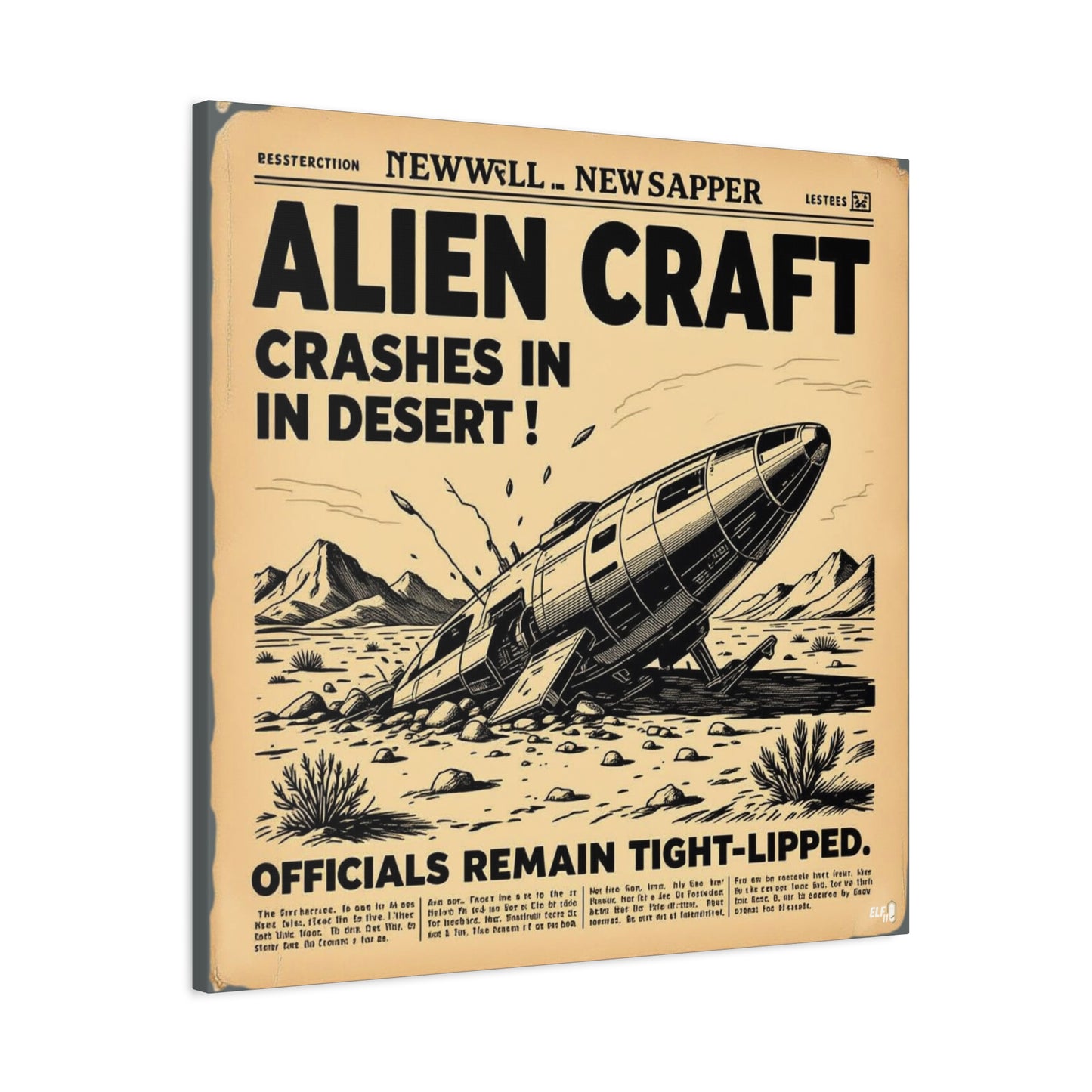 Alien Craft Crash Vintage Newspaper Canvas Print