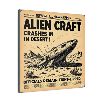 Alien Craft Crash Vintage Newspaper Canvas Print