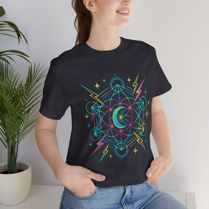 Cosmic Vibes Unisex Tee - Neon Lightning Design, Perfect for Festivals, Casual Wear, Gift for Dreamers, Unique Graphic Tee, Astrology Shirt