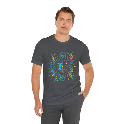 Cosmic Vibes Unisex Tee - Neon Lightning Design, Perfect for Festivals, Casual Wear, Gift for Dreamers, Unique Graphic Tee, Astrology Shirt