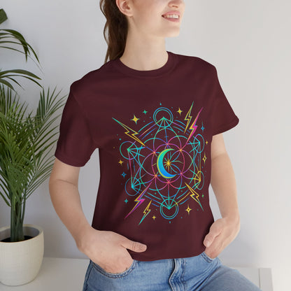 Cosmic Vibes Unisex Tee - Neon Lightning Design, Perfect for Festivals, Casual Wear, Gift for Dreamers, Unique Graphic Tee, Astrology Shirt