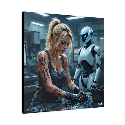 Robot and Woman machine shop modern future canvas picture