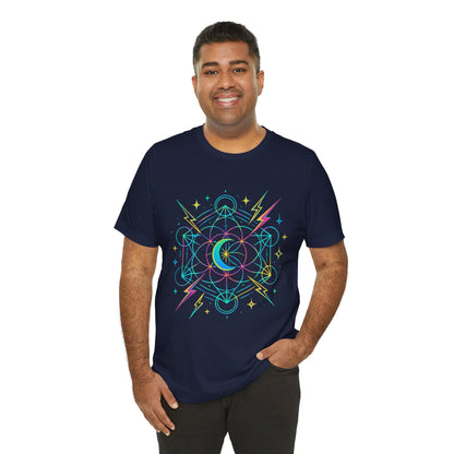 Cosmic Vibes Unisex Tee - Neon Lightning Design, Perfect for Festivals, Casual Wear, Gift for Dreamers, Unique Graphic Tee, Astrology Shirt