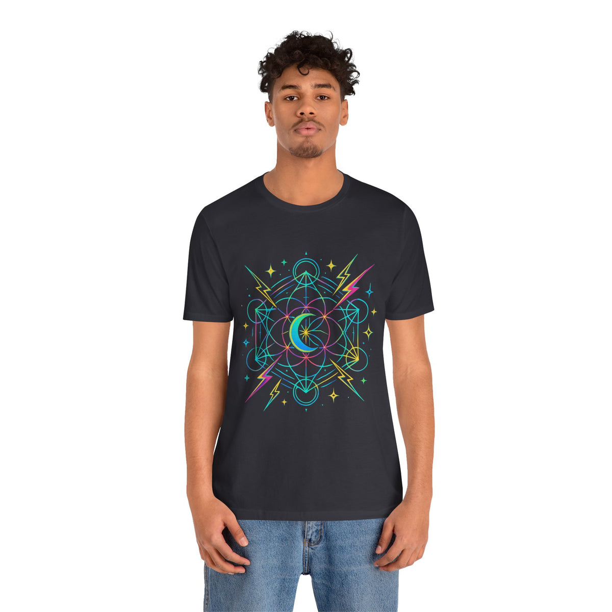 Cosmic Vibes Unisex Tee - Neon Lightning Design, Perfect for Festivals, Casual Wear, Gift for Dreamers, Unique Graphic Tee, Astrology Shirt