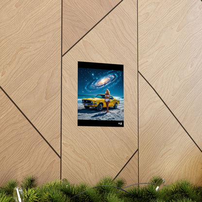 Retro Cosmic Car Poster - Vintage Mustang Art Print