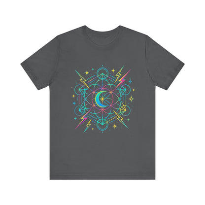 Cosmic Vibes Unisex Tee - Neon Lightning Design, Perfect for Festivals, Casual Wear, Gift for Dreamers, Unique Graphic Tee, Astrology Shirt