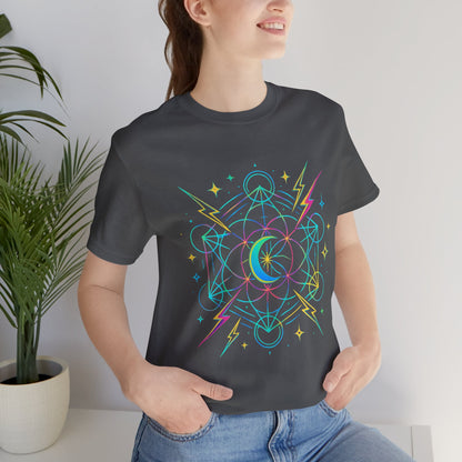 Cosmic Vibes Unisex Tee - Neon Lightning Design, Perfect for Festivals, Casual Wear, Gift for Dreamers, Unique Graphic Tee, Astrology Shirt