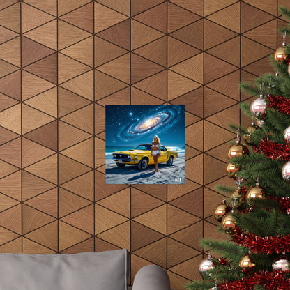 Retro Cosmic Car Poster - Vintage Mustang Art Print