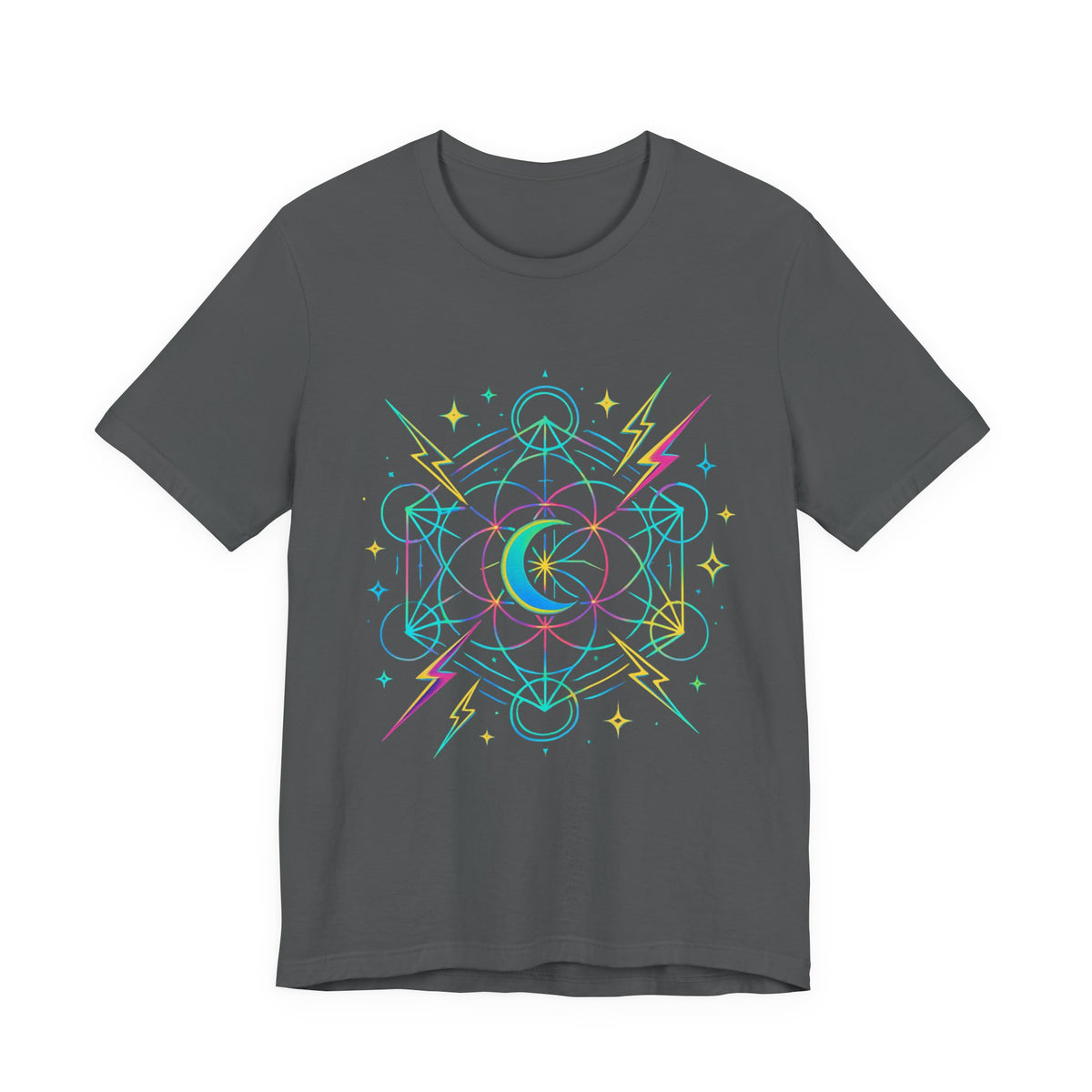 Cosmic Vibes Unisex Tee - Neon Lightning Design, Perfect for Festivals, Casual Wear, Gift for Dreamers, Unique Graphic Tee, Astrology Shirt