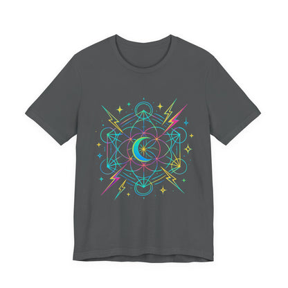 Cosmic Vibes Unisex Tee - Neon Lightning Design, Perfect for Festivals, Casual Wear, Gift for Dreamers, Unique Graphic Tee, Astrology Shirt