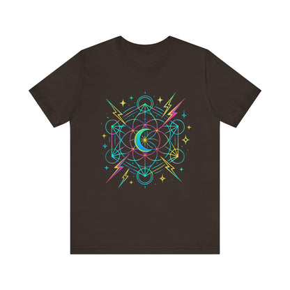 Cosmic Vibes Unisex Tee - Neon Lightning Design, Perfect for Festivals, Casual Wear, Gift for Dreamers, Unique Graphic Tee, Astrology Shirt