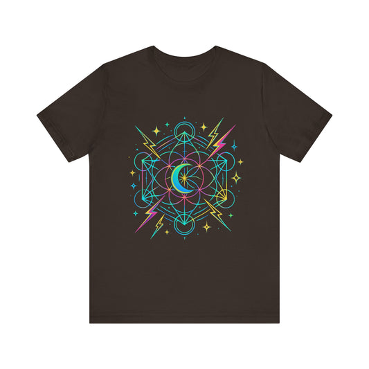Cosmic Vibes Unisex Tee - Neon Lightning Design, Perfect for Festivals, Casual Wear, Gift for Dreamers, Unique Graphic Tee, Astrology Shirt