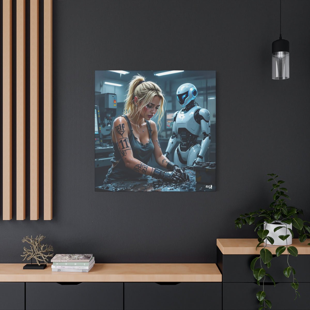 Robot and Woman machine shop modern future canvas picture