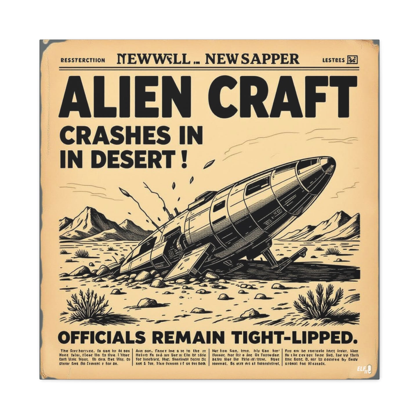 Alien Craft Crash Vintage Newspaper Canvas Print