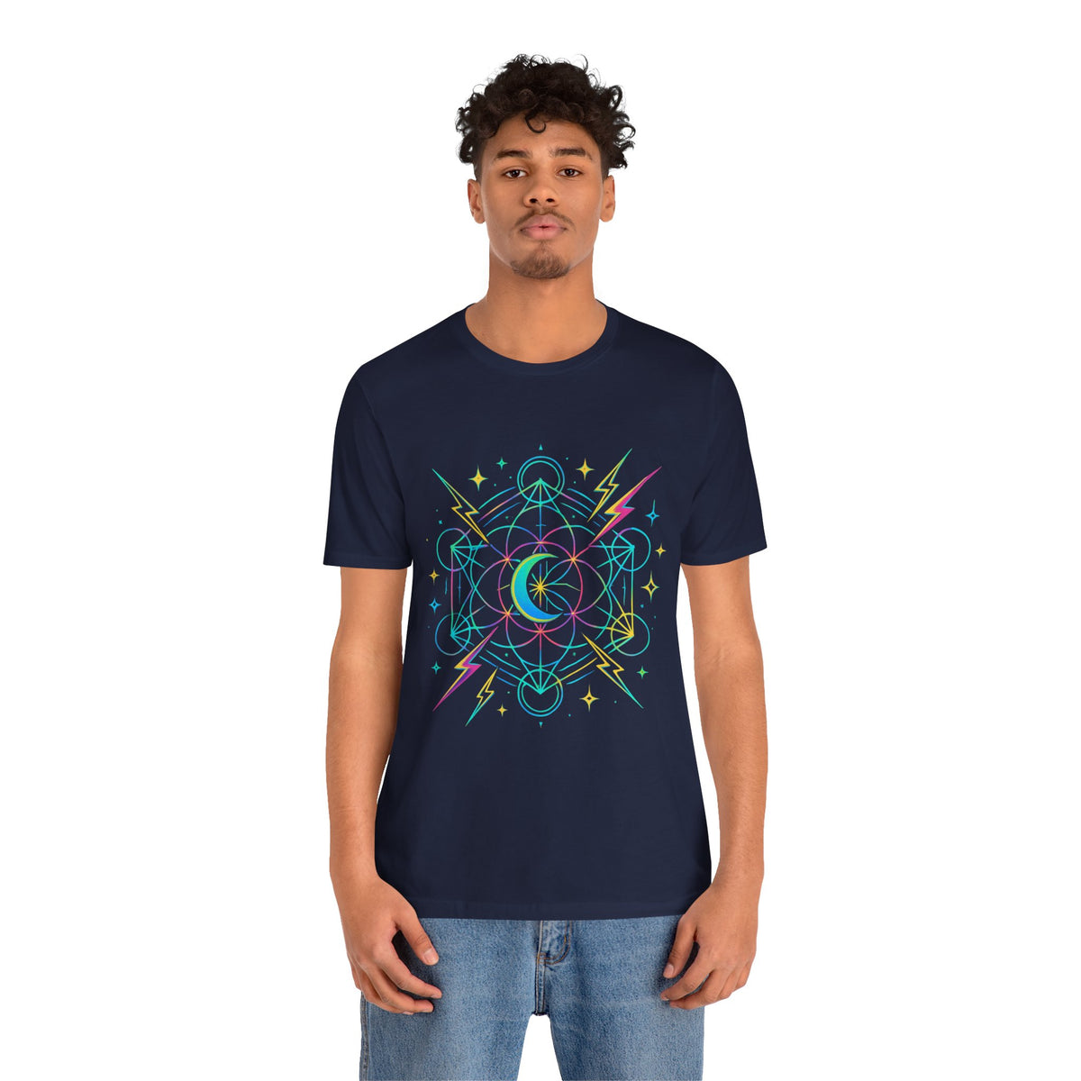 Cosmic Vibes Unisex Tee - Neon Lightning Design, Perfect for Festivals, Casual Wear, Gift for Dreamers, Unique Graphic Tee, Astrology Shirt