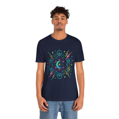 Cosmic Vibes Unisex Tee - Neon Lightning Design, Perfect for Festivals, Casual Wear, Gift for Dreamers, Unique Graphic Tee, Astrology Shirt