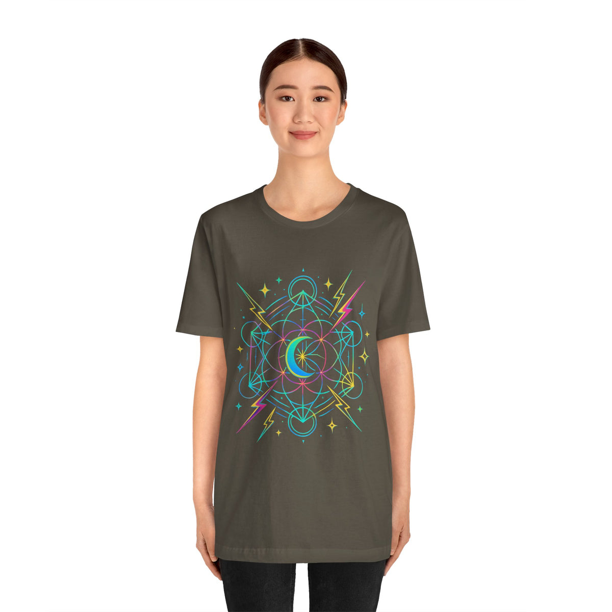Cosmic Vibes Unisex Tee - Neon Lightning Design, Perfect for Festivals, Casual Wear, Gift for Dreamers, Unique Graphic Tee, Astrology Shirt