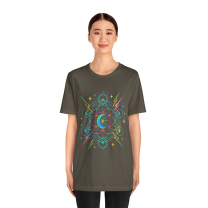 Cosmic Vibes Unisex Tee - Neon Lightning Design, Perfect for Festivals, Casual Wear, Gift for Dreamers, Unique Graphic Tee, Astrology Shirt