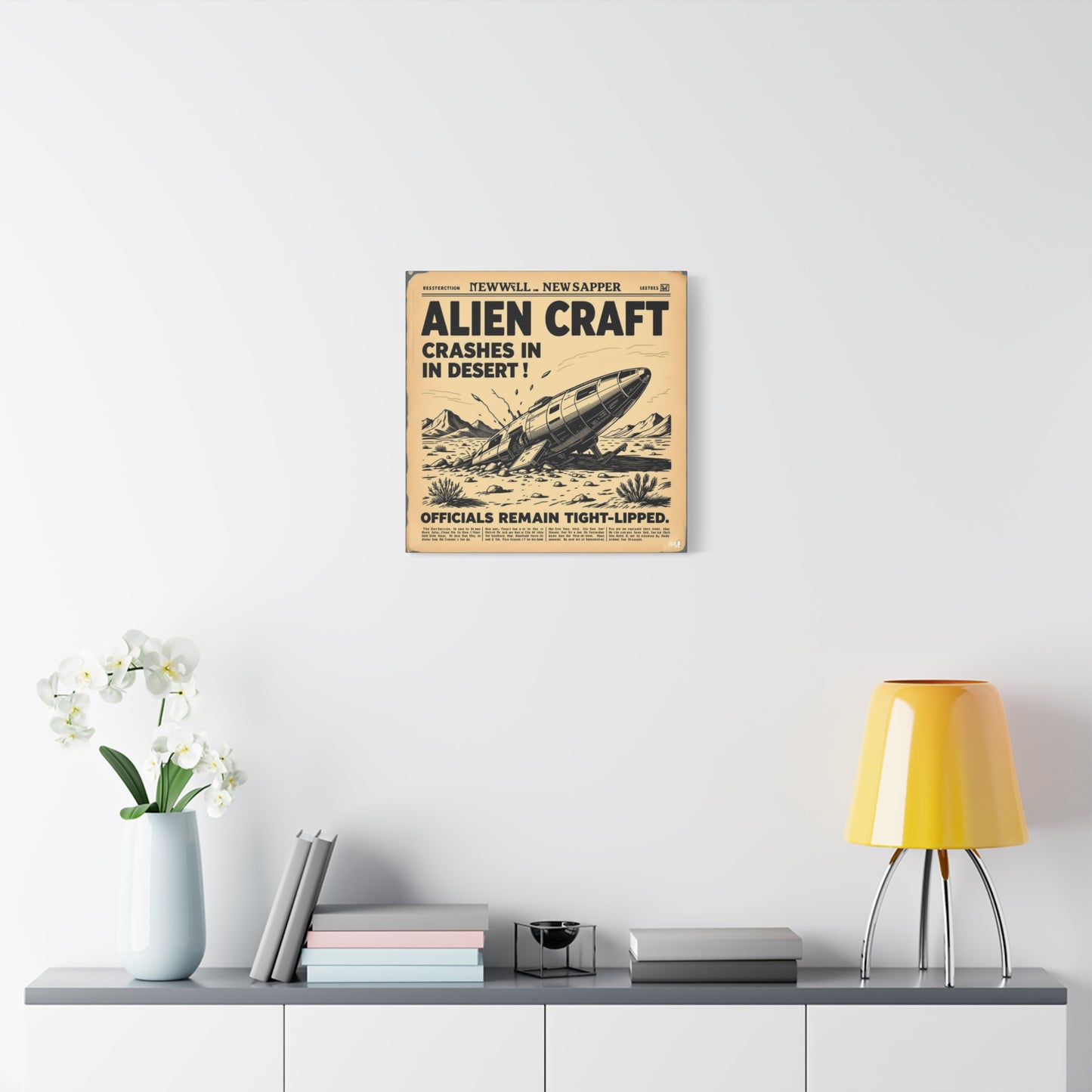 Alien Craft Crash Vintage Newspaper Canvas Print