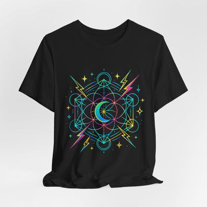 Cosmic Vibes Unisex Tee - Neon Lightning Design, Perfect for Festivals, Casual Wear, Gift for Dreamers, Unique Graphic Tee, Astrology Shirt