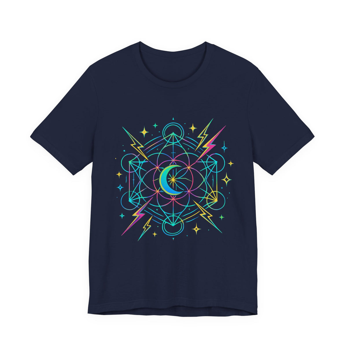 Cosmic Vibes Unisex Tee - Neon Lightning Design, Perfect for Festivals, Casual Wear, Gift for Dreamers, Unique Graphic Tee, Astrology Shirt