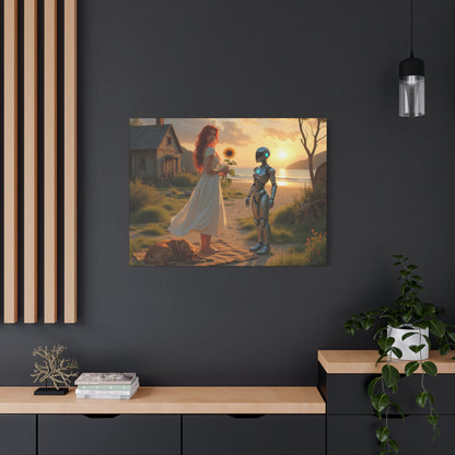 red head with sunflower modern future canvas picture