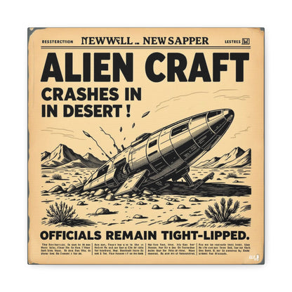 Alien Craft Crash Vintage Newspaper Canvas Print