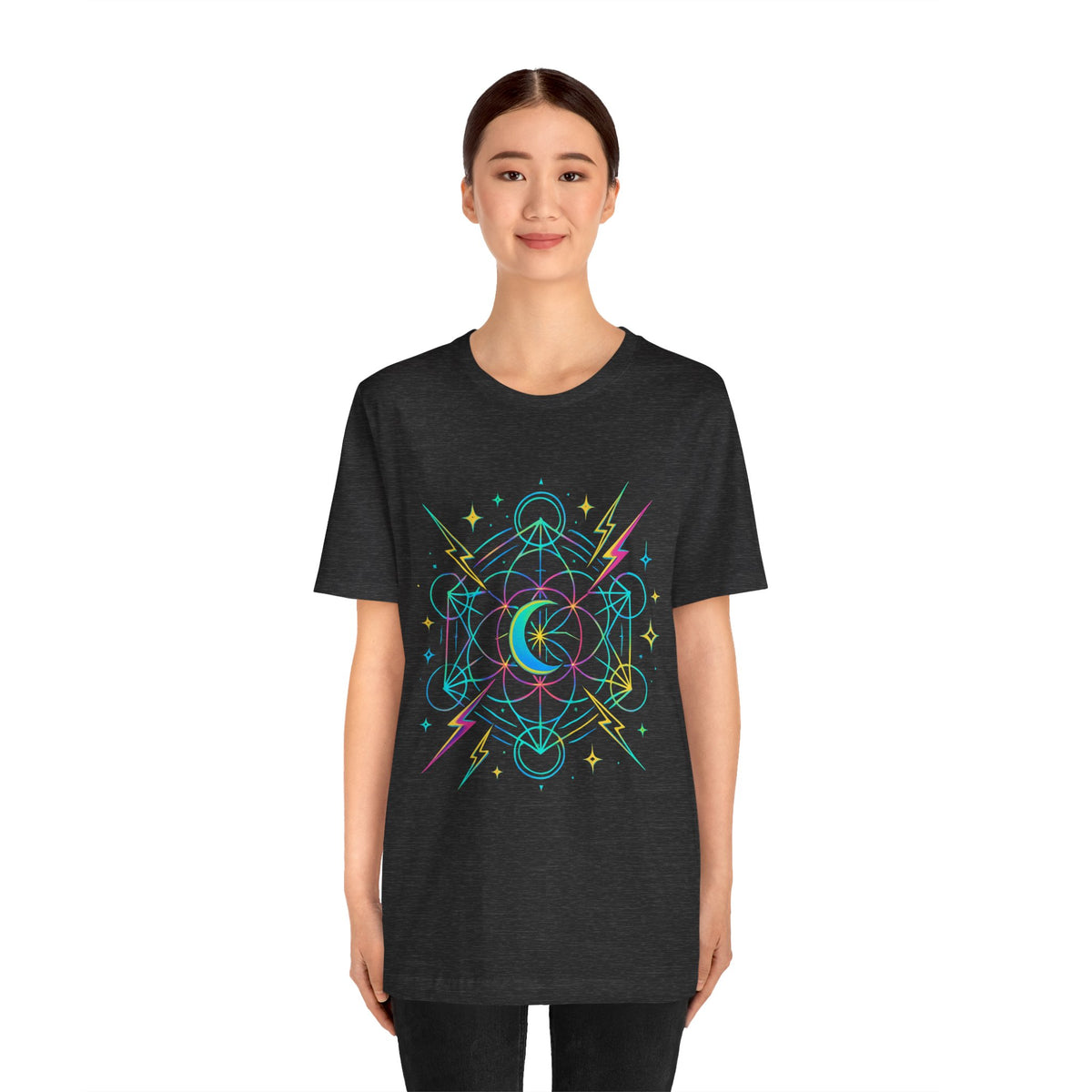 Cosmic Vibes Unisex Tee - Neon Lightning Design, Perfect for Festivals, Casual Wear, Gift for Dreamers, Unique Graphic Tee, Astrology Shirt