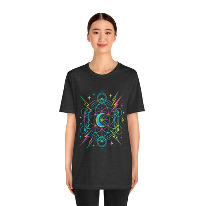 Cosmic Vibes Unisex Tee - Neon Lightning Design, Perfect for Festivals, Casual Wear, Gift for Dreamers, Unique Graphic Tee, Astrology Shirt