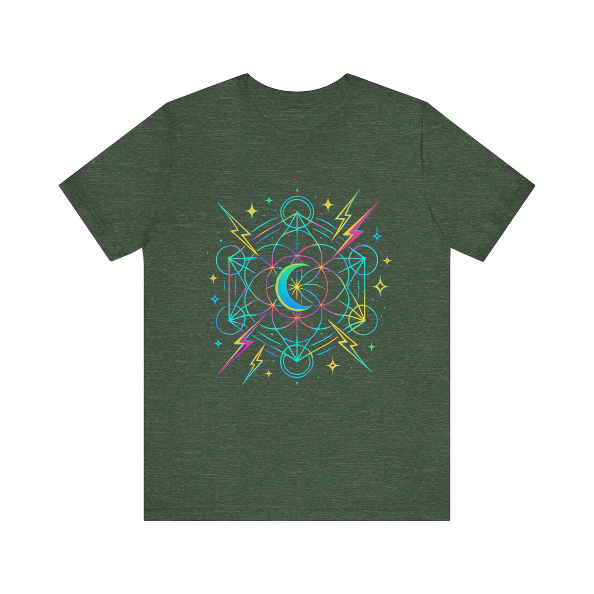 Cosmic Vibes Unisex Tee - Neon Lightning Design, Perfect for Festivals, Casual Wear, Gift for Dreamers, Unique Graphic Tee, Astrology Shirt