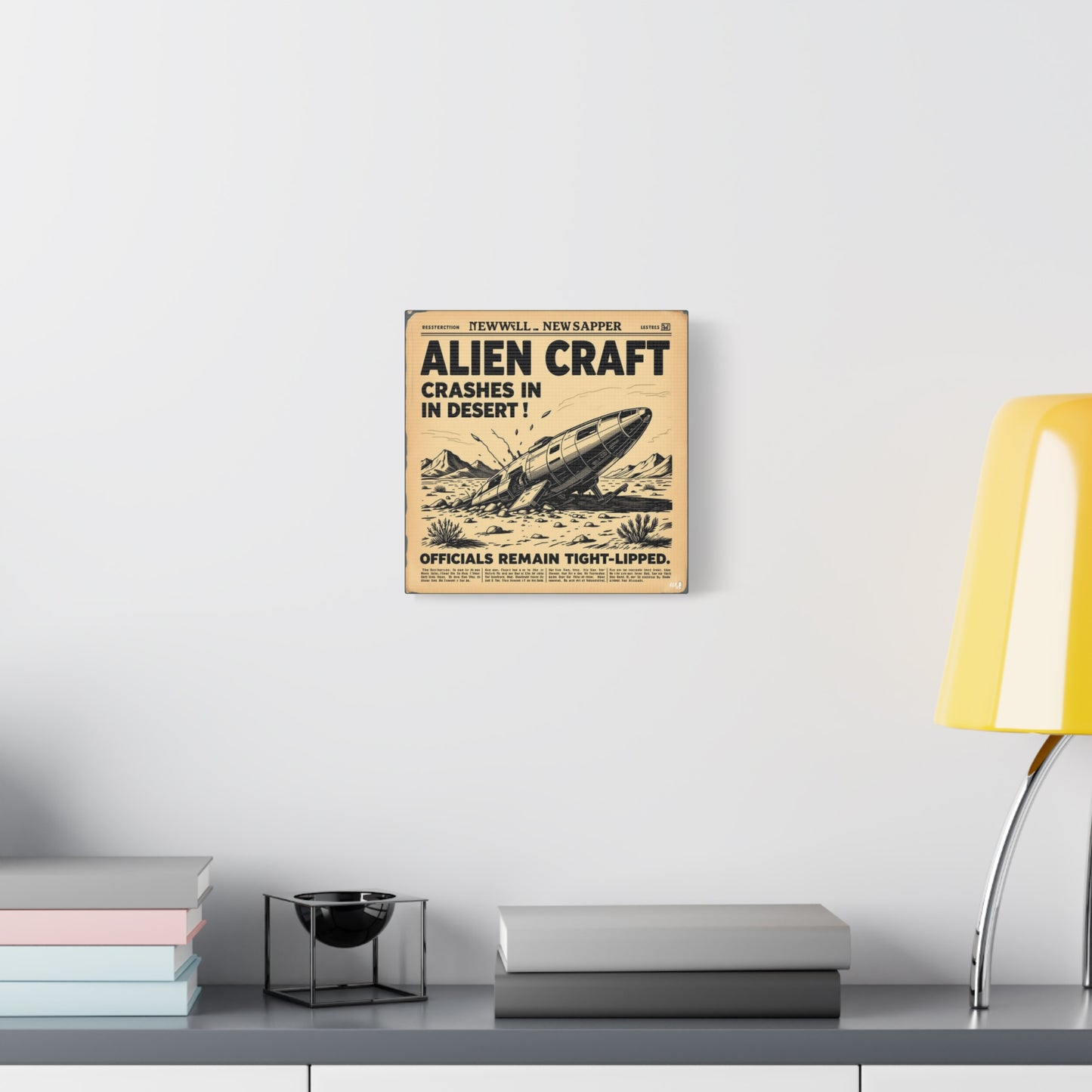 Alien Craft Crash Vintage Newspaper Canvas Print
