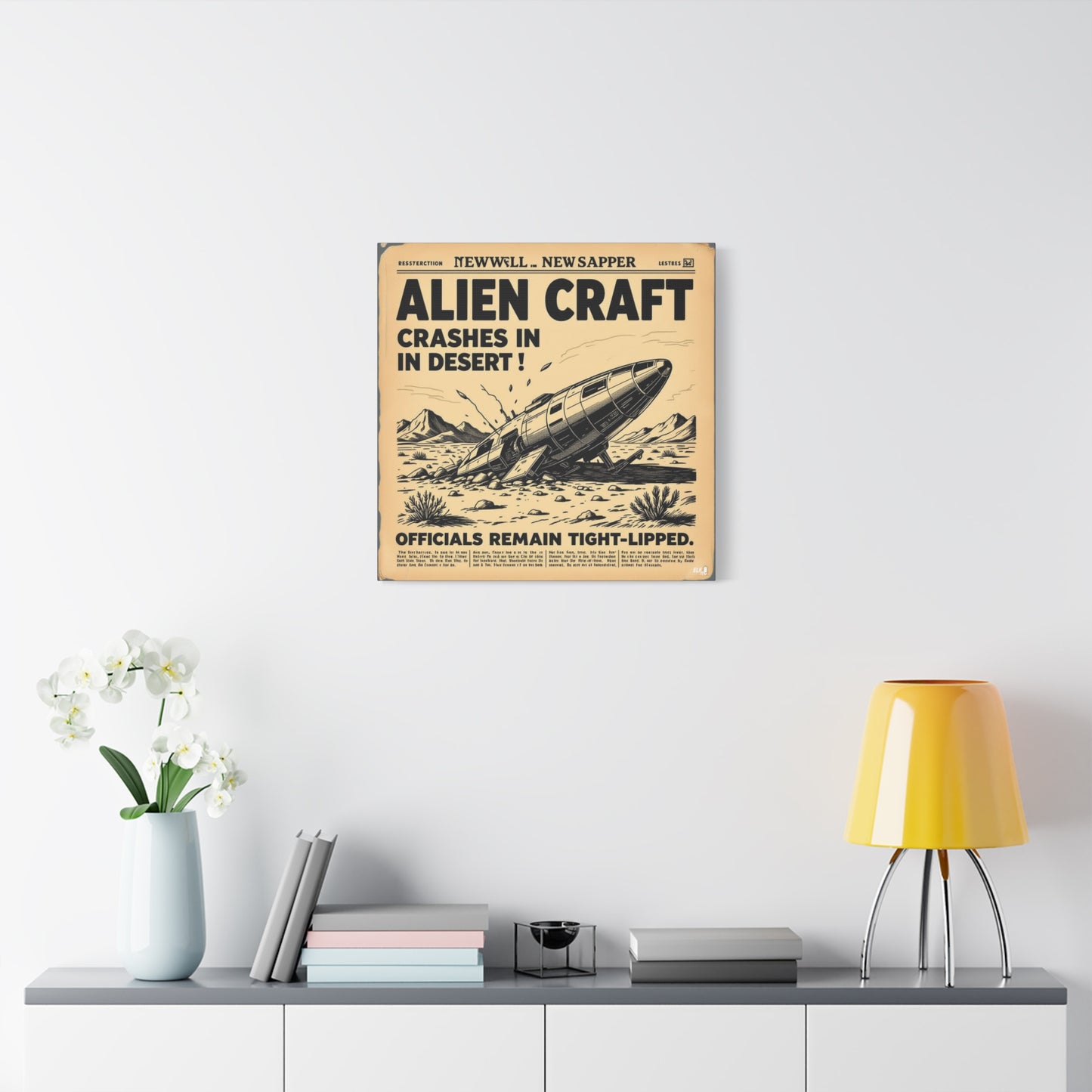 Alien Craft Crash Vintage Newspaper Canvas Print