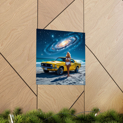 Retro Cosmic Car Poster - Vintage Mustang Art Print