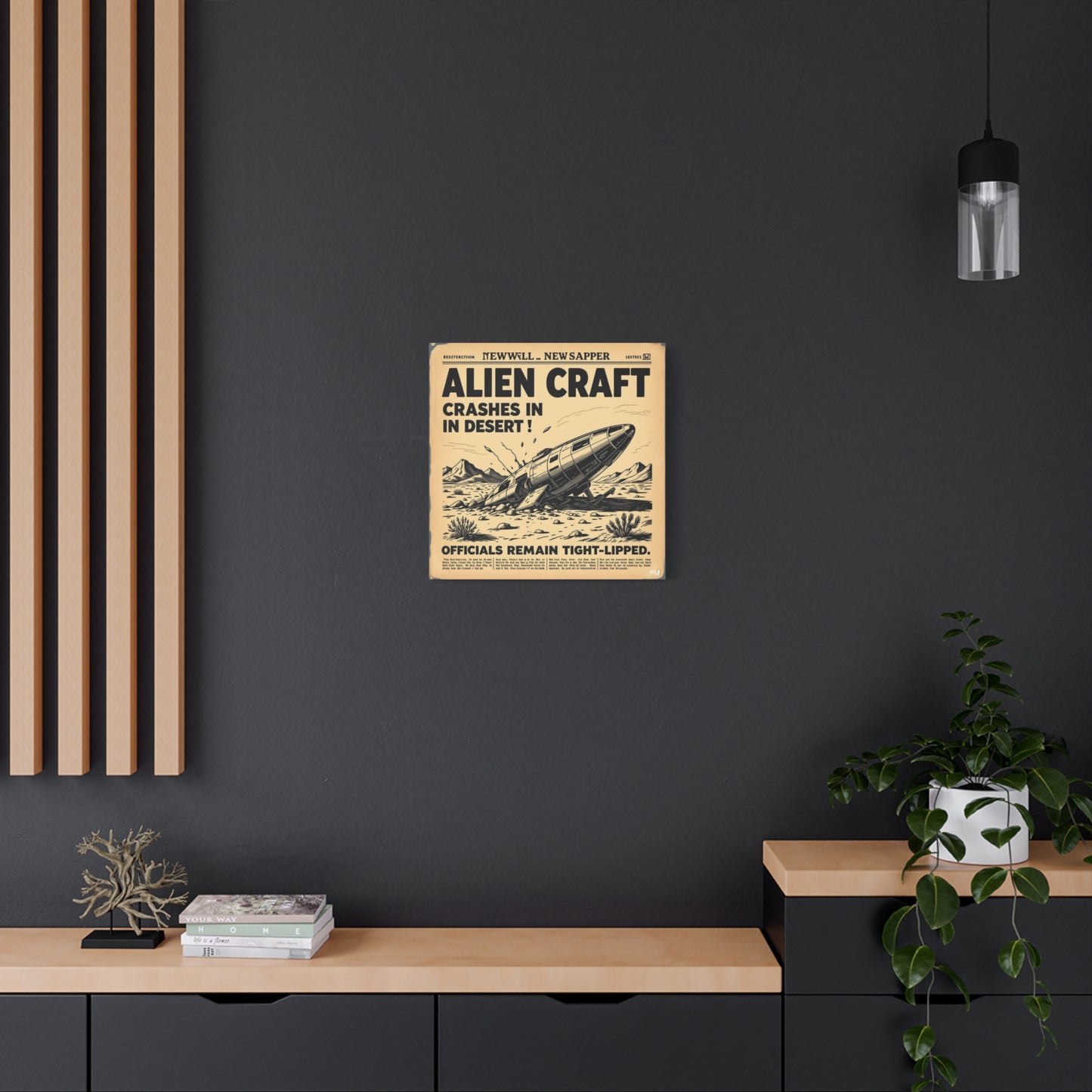 Alien Craft Crash Vintage Newspaper Canvas Print