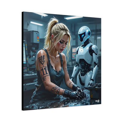 Robot and Woman machine shop modern future canvas picture