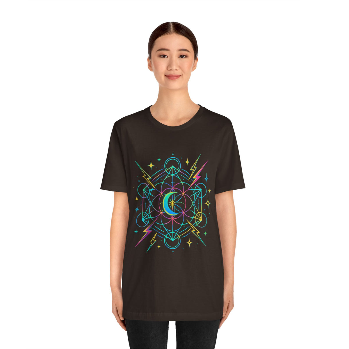 Cosmic Vibes Unisex Tee - Neon Lightning Design, Perfect for Festivals, Casual Wear, Gift for Dreamers, Unique Graphic Tee, Astrology Shirt