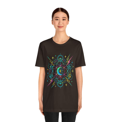 Cosmic Vibes Unisex Tee - Neon Lightning Design, Perfect for Festivals, Casual Wear, Gift for Dreamers, Unique Graphic Tee, Astrology Shirt