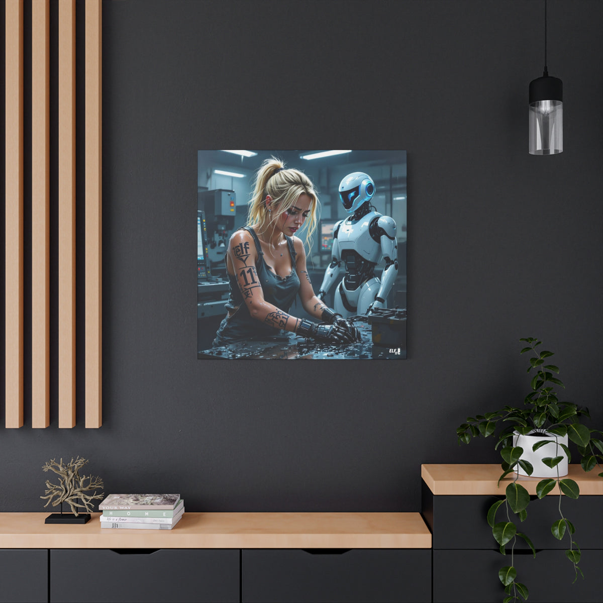 Robot and Woman machine shop modern future canvas picture