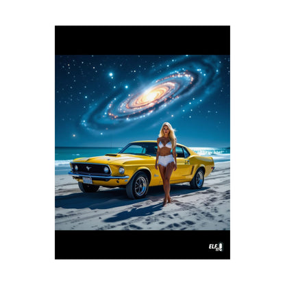 Retro Cosmic Car Poster - Vintage Mustang Art Print