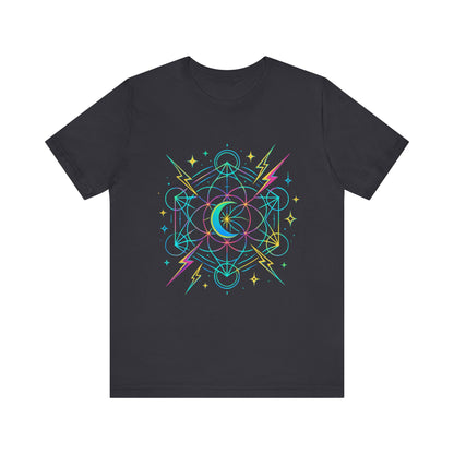 Cosmic Vibes Unisex Tee - Neon Lightning Design, Perfect for Festivals, Casual Wear, Gift for Dreamers, Unique Graphic Tee, Astrology Shirt