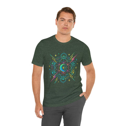 Cosmic Vibes Unisex Tee - Neon Lightning Design, Perfect for Festivals, Casual Wear, Gift for Dreamers, Unique Graphic Tee, Astrology Shirt